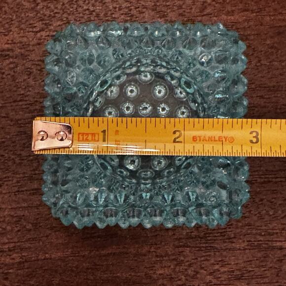 Vintage Blue Hobnail Glass Salt Cellar Square Ashtray Trinket Dish Retro MCM VTG - Picture 12 of 14